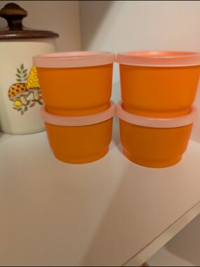 Bright Orange Food Storage Cups with Lids Vintage Tupperware